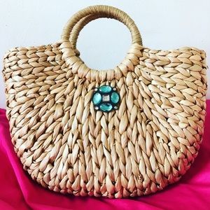 Seagrass Tote with Vintage Aqua Blue Cross
